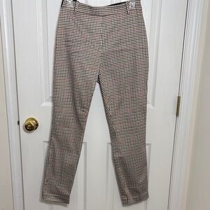 H&M Women's Checkered Straight Leg Pants - Black, Burgundy, Cream. Elastic